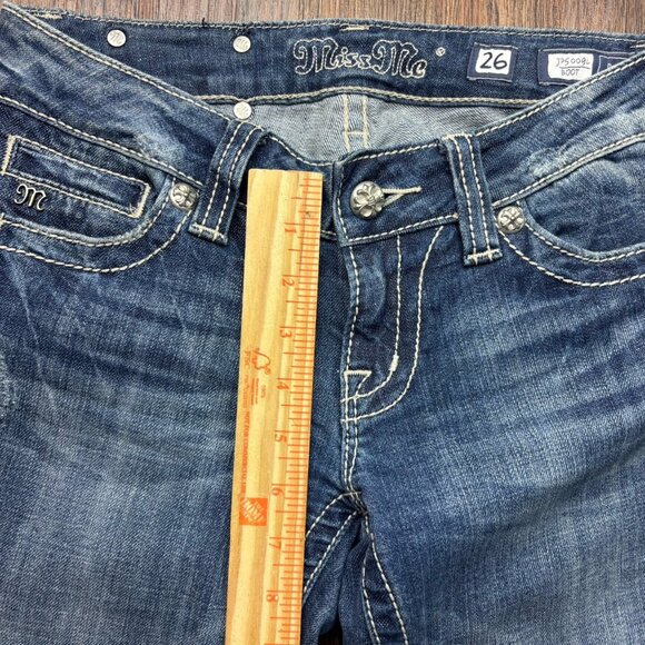 MISS ME BootJeans Rhinestone White Cross Distressed Medium Wash Size 26 - Picture 9 of 12